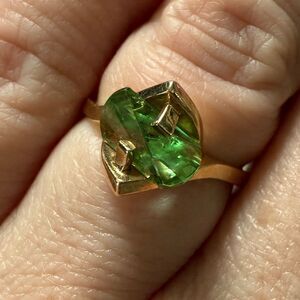 Strellman 14K Yellow Gold “Lighthouse Lens” Cut Green Stone Ring